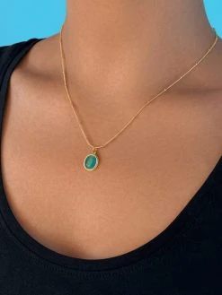 Blue Oval Pendant Kette Gold -Günstiges Kette Geschäft KE1765G 2jpg 510x680 1