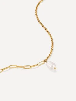 ASYMMETRIC PEARL Pendent Kette Gold -Günstiges Kette Geschäft KE1910G.2 510x680 1