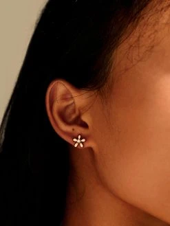 Simple Flower Ohrringe Silber -Günstiges Kette Geschäft OE0813G.2 1