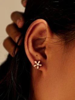 Simple Flower Ohrringe Gold -Günstiges Kette Geschäft OE0813G.3 510x680 1